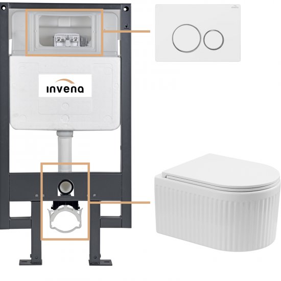 INVENA Zestaw podtynkowy 50 mechaniczny, miska GLAMOUR, deska, przycisk 604 biały CK-92-042