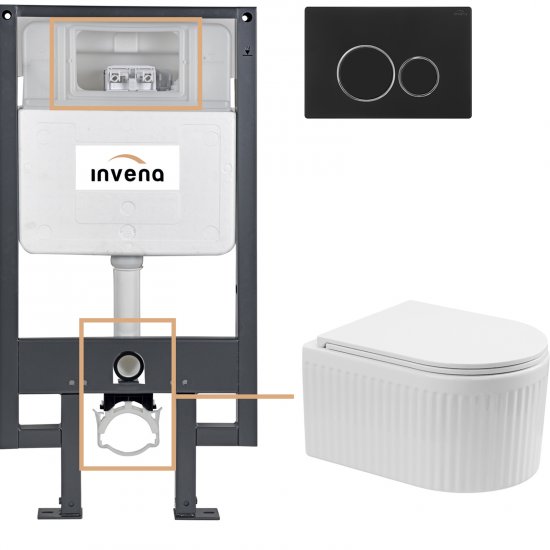 INVENA Zestaw podtynkowy 50 mechaniczny, miska GLAMOUR, deska, przycisk 604 czarny CK-92-044