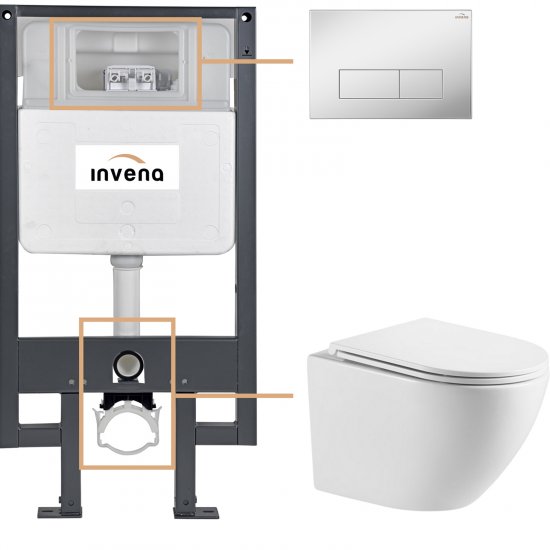 INVENA Zestaw podtynkowy 50 mechaniczny, miska LIMNOS, deska, przycisk 603 chrom CK-93-031