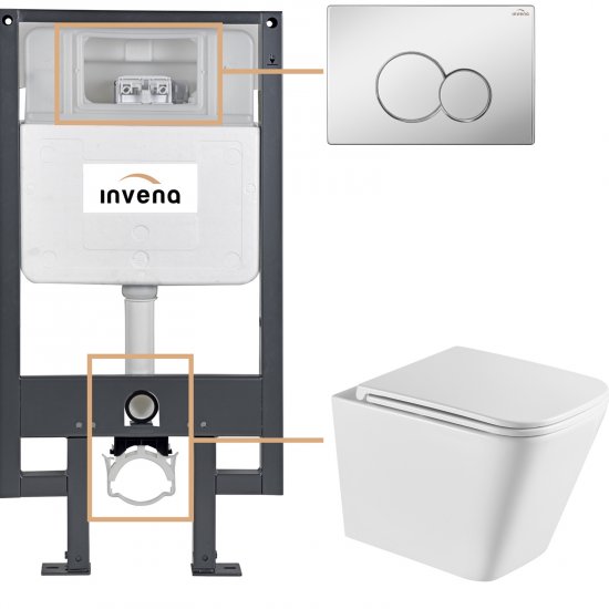 INVENA Zestaw podtynkowy 50 mechaniczny, miska FLORINA, deska, przycisk 601 chrom CK-94-011