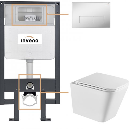 INVENA Zestaw podtynkowy 50 mechaniczny, miska FLORINA, deska, przycisk 603 chrom CK-94-031