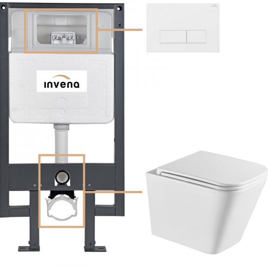 INVENA Zestaw podtynkowy 50 mechaniczny, miska FLORINA, deska, przycisk 603 biały CK-94-032