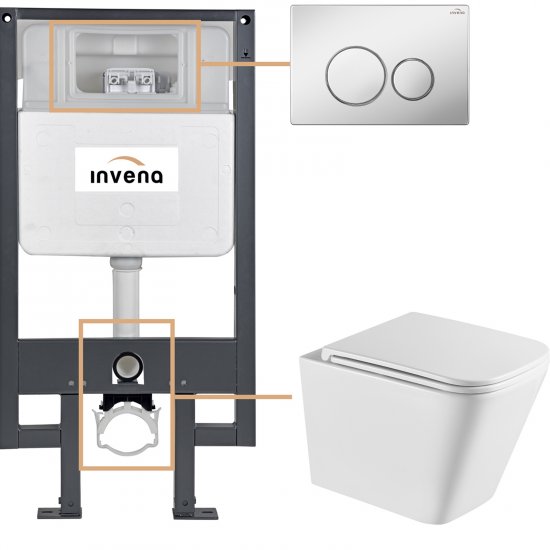 INVENA Zestaw podtynkowy 50 mechaniczny, miska FLORINA, deska, przycisk 604 chrom CK-94-041