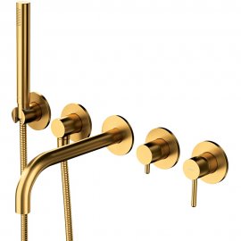 OMNIRES Bateria wannowa Y podtynkowa 5-otworowa z długą wylewką złota szczotkowana Y1237/1GLB