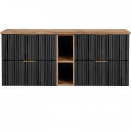 COMAD Zestaw mebli ADEL BLACK / XILO OAK 3 szafki z blatem WOTAN 140 cm