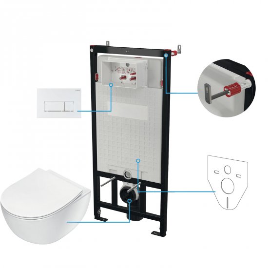 DEANTE Stelaż podtynkowy mechaniczny, miska bezkołnierzowa PEONIA biała, przycisk biały CDEA6ZPW