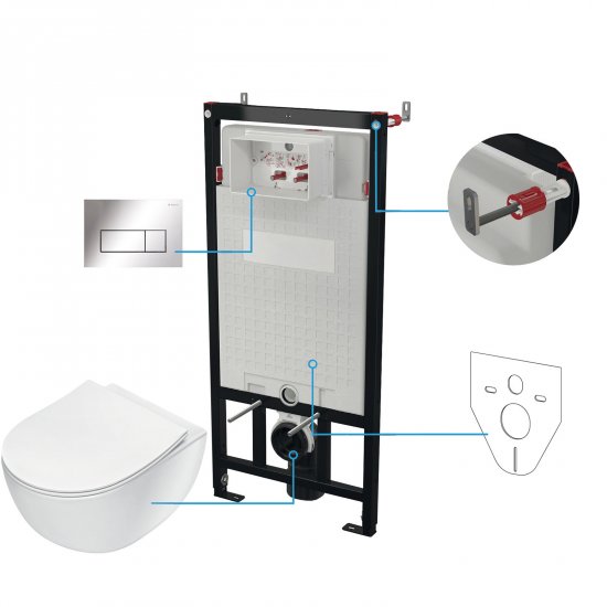 DEANTE Stelaż podtynkowy mechaniczny, miska bezkołnierzowa PEONIA biała, przycisk chrom CDES6ZPW