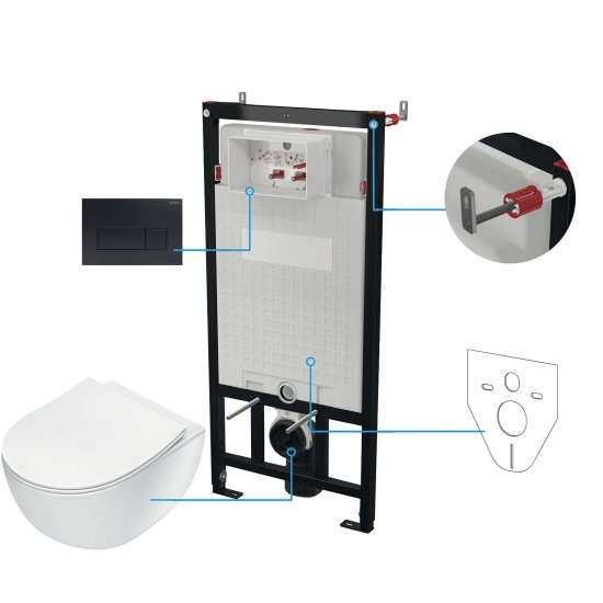 DEANTE Stelaż podtynkowy mechaniczny, miska bezkołnierzowa PEONIA biała, przycisk nero CDEN6ZPW