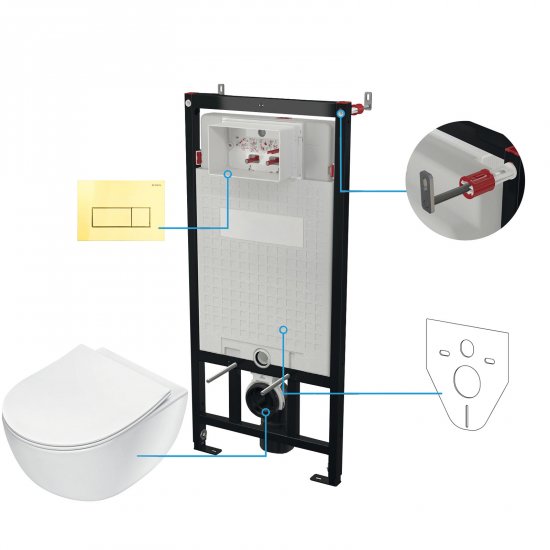 DEANTE Stelaż podtynkowy mechaniczny, miska bezkołnierzowa PEONIA biała, przycisk gold CDEZ6ZPW