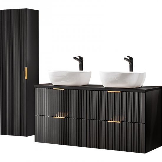 COMAD Zestaw mebli ADEL BLACK 2 szafki z blatem 120 cm, 2 umywalki SMILE, słupek, lustro 60