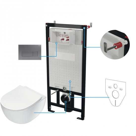 DEANTE Stelaż podtynkowy mechaniczny, miska bezkołn. PEONIA biała, przycisk titanium CDET6ZPW