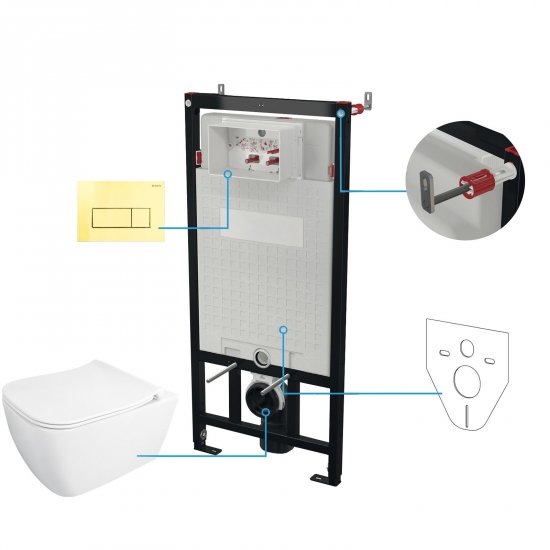 DEANTE Stelaż podtynkowy mechaniczny, miska bezkołnierzowa HIACYNT NEW, przycisk złoty CDYZ6ZPW
