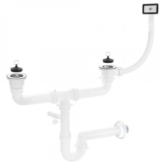 KUCHINOX Syfon 2x2" z przelewem do zlewozmywaka 2-komorowego inox OKS_B14T