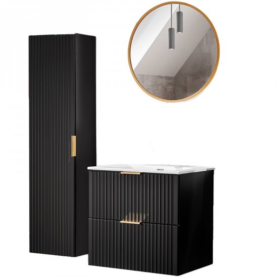 COMAD Zestaw mebli ADEL BLACK szafka z umywalką meblową SKY 60 cm, słupek, lustro 60