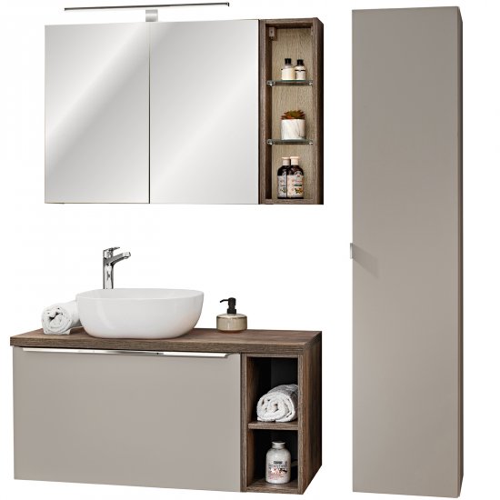 COMAD Zestaw mebli SANTA FE TAUPE szafki, blat 100 cm, umywalka SMILE, słupek, lampka