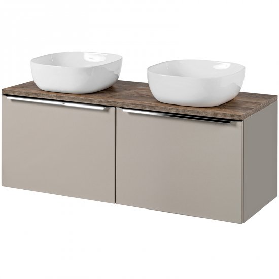 COMAD Zestaw mebli SANTA FE TAUPE 2 szafki z blatem OAK 120 cm, 2 umywalki SMILE