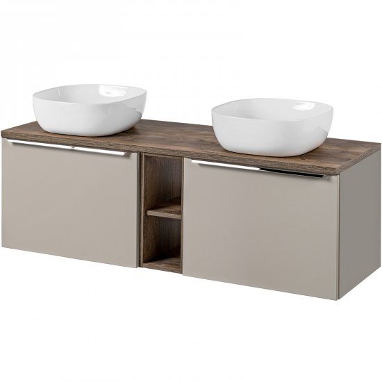 COMAD Zestaw mebli SANTA FE TAUPE 3 szafki z blatem OAK 140 cm, 2 umywalki SMILE