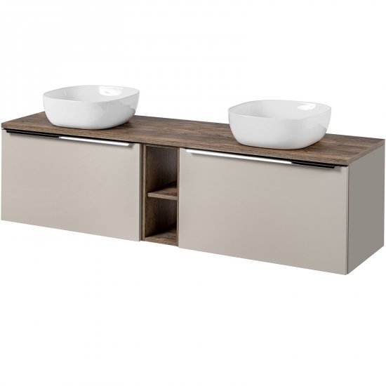 COMAD Zestaw mebli SANTA FE TAUPE 3 szafki z blatem OAK 180 cm, 2 umywalki SMILE