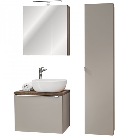 COMAD Zestaw mebli SANTA FE TAUPE szafki, blat OAK 60 cm, umywalka SMILE, słupek, lampka