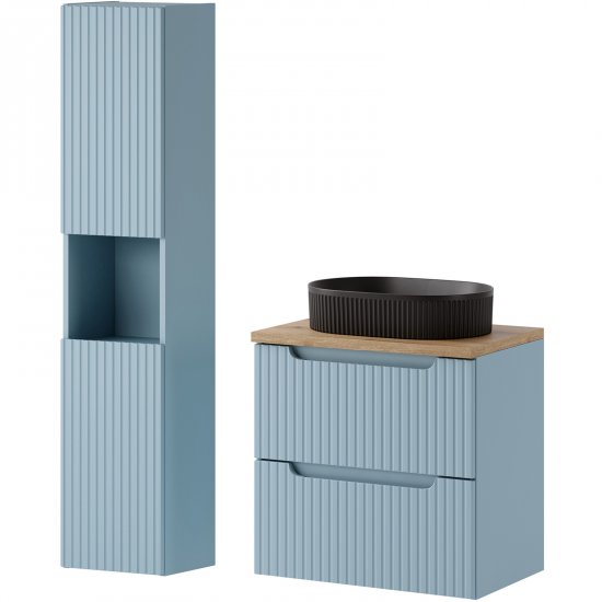 COMAD Zestaw mebli NOVA DENIM szafka z blatem NOVA OAK 60 cm, słupek, umywalka BEYOND BLACK