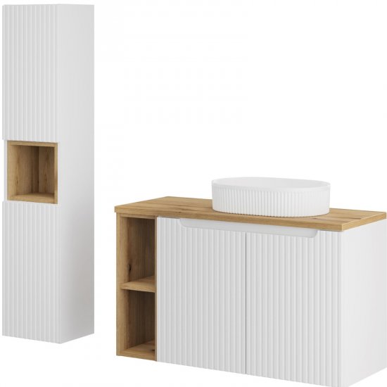 COMAD Zestaw mebli NOVA WHITE 2 szafki z blatem OAK 100 cm, umywalka BEYOND, słupek 30 cm