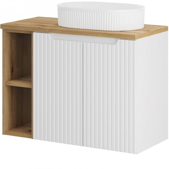 COMAD Zestaw mebli NOVA WHITE 2 szafki z drzwiami z blatem OAK 80 cm, umywalka BEYOND WH