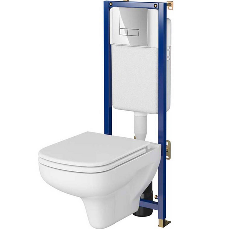 CERSANIT Zestaw podtynkowy mechaniczny TECH LINE BASE, miska, deska, przycisk chrom S701-698
