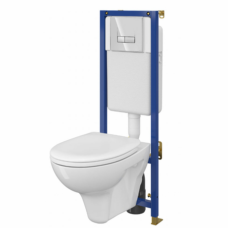 CERSANIT Zestaw podtynkowy TECH LINE BASE z miską, deską i przyciskiem chrom S701-695