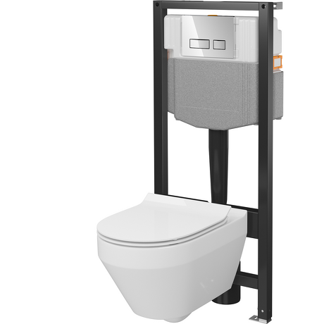 CERSANIT Zestaw podtynkowy mechaniczny 50, miska CREA, deska, przycisk MOVI II chrom S701-963