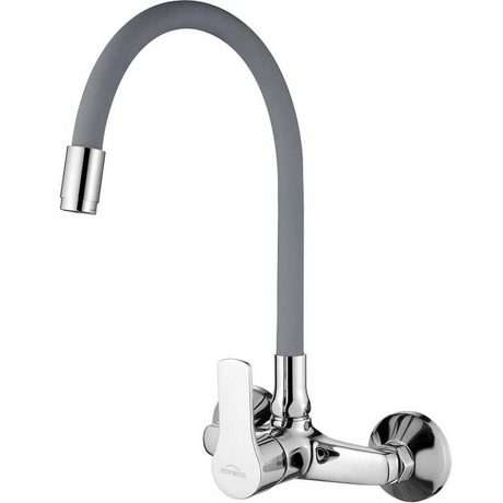 INVENA Bateria kuchenna ścienna VERSO chrom z elastyczną wylewką szara BC-82- E5S-L