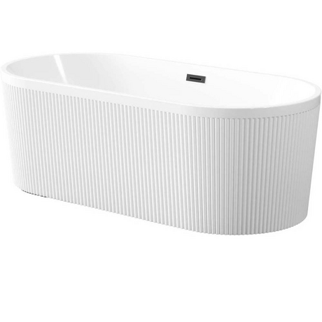 INVENA Wanna wolnostojąca GLAMOUR ryflowana biała 170x80 syfon i korek czarny AN-01- 140- KPL