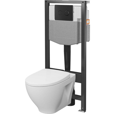CERSANIT Zestaw podtynkowy SYSTEM 50 pneumatyczny, miska NIKO, deska, przycisk czarny S4013-002