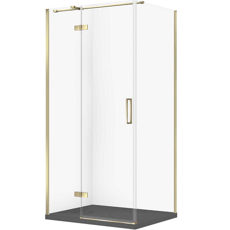 CERSANIT Zestaw kabina prostokątna JOTA lewa 100x80 złota, brodzik TAKO SLIM szary mat S601-387