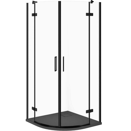 CERSANIT Zestaw kabina półokrągła JOTA 90x90 czarna, brodzik TAKO SLIM szary mat S601-452