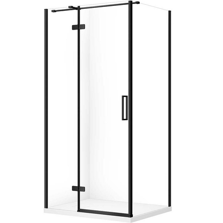 CERSANIT Zestaw kabina prostokątna JOTA lewa 100x80 czarna, brodzik TAKO SLIM biały S601-391