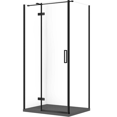 CERSANIT Zestaw kabina prostokątna JOTA lewa 100x80 czarna, brodzik TAKO SLIM szary mat S601-395