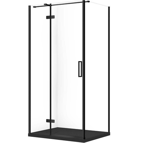 CERSANIT Zestaw kabina prostokątna JOTA lewa 100x80 czarna, brodzik TAKO SL czarny mat S601-397