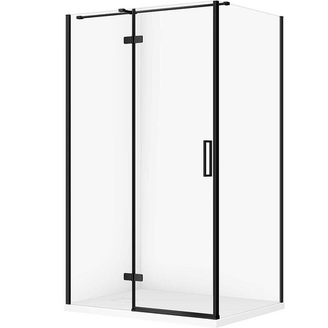 CERSANIT Zestaw kabina prostokątna JOTA lewa 120x90 czarna, brodzik TAKO SLIM biały S601-399