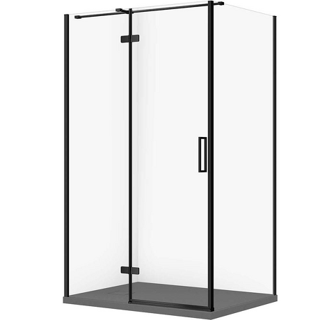 CERSANIT Zestaw kabina prostokątna JOTA lewa 120x90 czarna, brodzik TAKO SLIM szary mat S601-403
