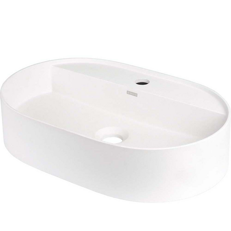 DEANTE Umywalka nablatowa SILIA granitowa owalna z wyspą na baterię alabaster CQS_AU6B