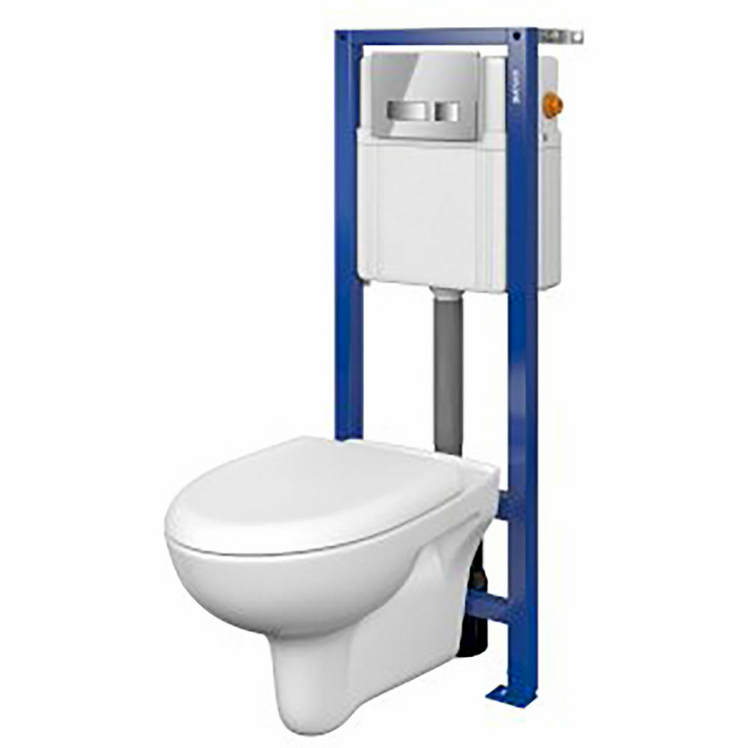 CERSANIT Zestaw podtynkowy AQUA mechaniczny z miską, deska i przyciskiem chrom S701-440