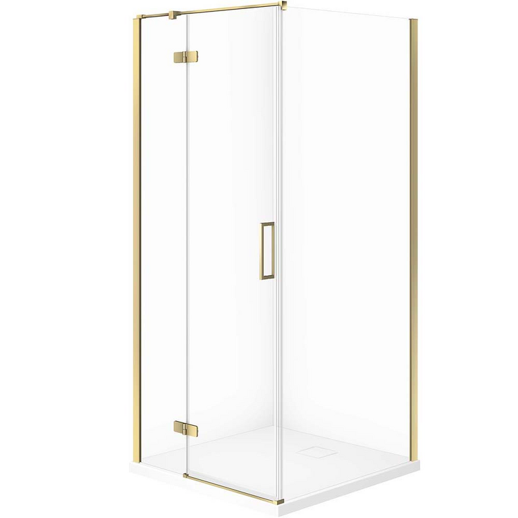 CERSANIT Zestaw kabina prysznicowa JOTA lewa 90x90 złota, brodzik TAKO SLIM 4 cm biały S601-375