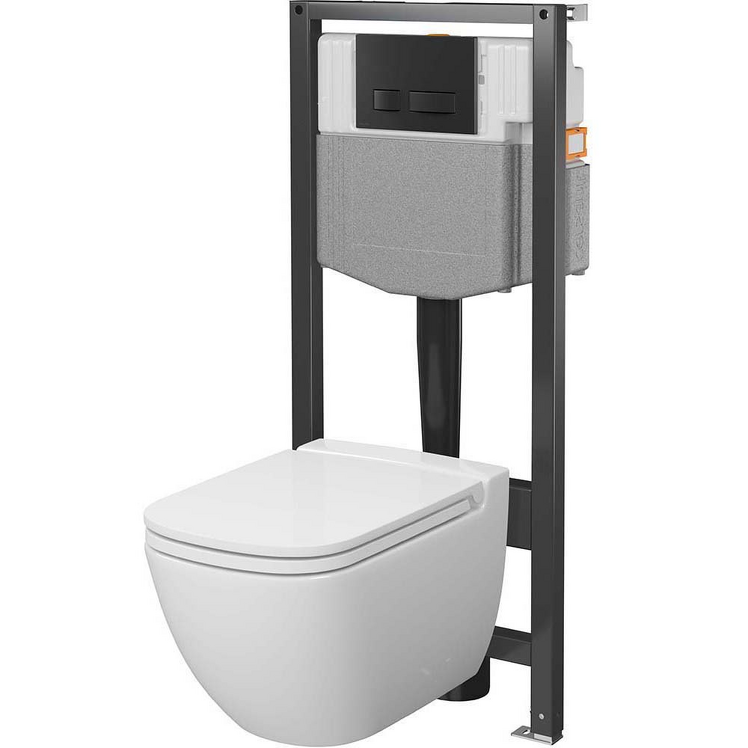 CERSANIT Zestaw podtynkowy COBE SYSTEM 50 mech, miska CASPIA, deska, przycisk czarny S4014-002