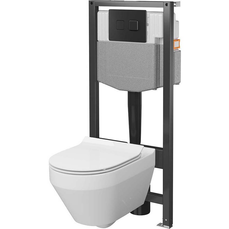Zestaw podtynkowy SYSTEM 50 pneumatyczny, miska wirowa CREA deska, przycisk czarny mat S4023-002