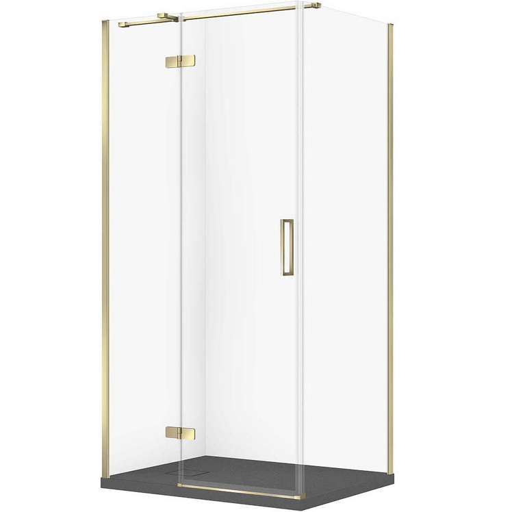 CERSANIT Zestaw kabina prostokątna JOTA lewa 100x80 złota, brodzik TAKO SLIM szary mat S601-387