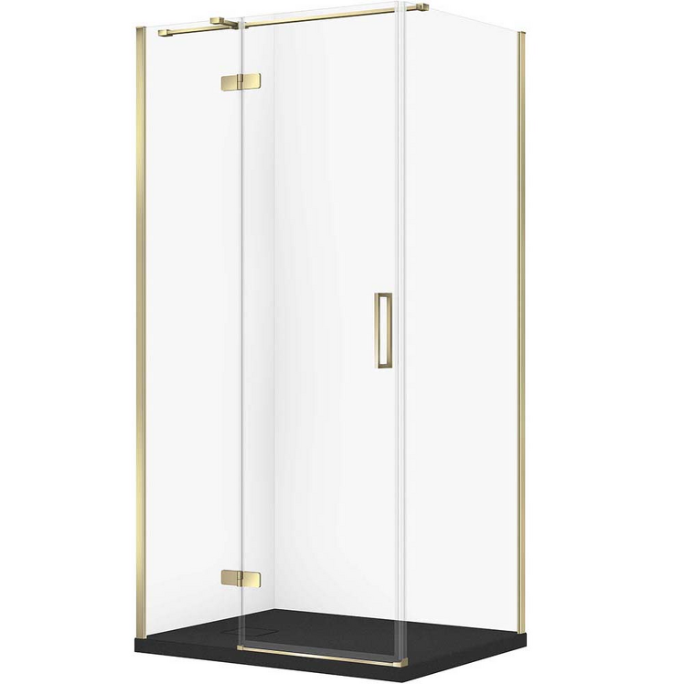 CERSANIT Zestaw kabina prostokątna JOTA lewa 100x80 złota, brodzik TAKO SLIM czarny mat S601-389