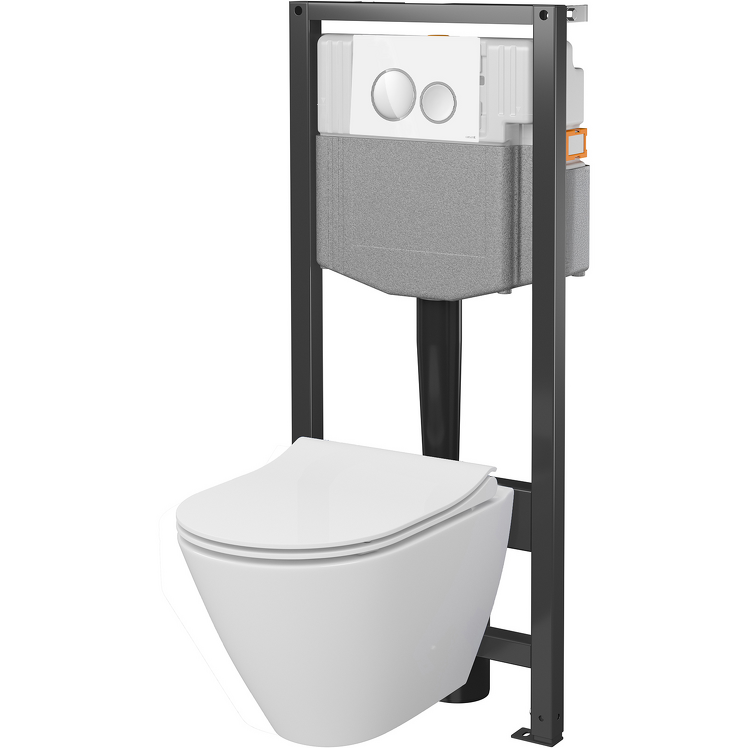 CERSANIT Zestaw podtynkowy SYSTEM 50 mech, miska CITY OV, deska, przycisk biały-chrom S4003-019