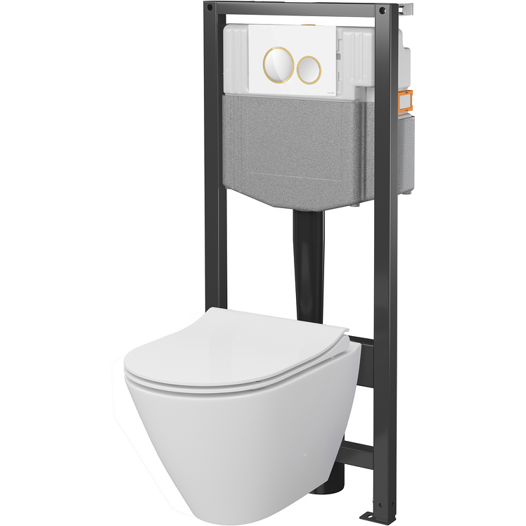 CERSANIT Zestaw podtynkowy SYSTEM 50 mech, miska CITY OV, deska, przycisk biało-złoty S4003-018